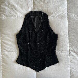 J Kara New York Black Beaded Sleeveless Top Shirt Mock Neck (sz S)